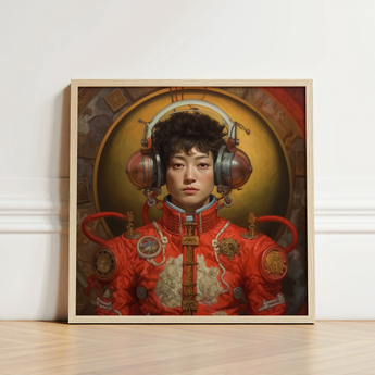 Framed Portrait Person Red Ornate Futuristic Suit Metallic Gay Chinese Astronaut, Aesthetic, Meet Mùchén