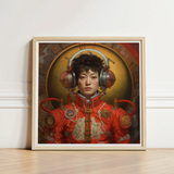 Framed Portrait Person Red Ornate Futuristic Suit Metallic Gay Chinese Astronaut, Aesthetic, Meet Mùchén