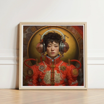 Framed Portrait Person Red Ornate Futuristic Suit Metallic Gay Chinese Astronaut, Aesthetic, Meet Mùchén