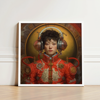 Framed Portrait Person Red Ornate Futuristic Suit Gold Gay Chinese Astronaut, Aesthetic, Meet Mùchén