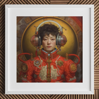 Mùchén - Gay Chinese Astronaut Art Print / Canvas Red Leather Jacket Gold Accents Intricate Designs Gay Chinese Astronaut, Astronaut