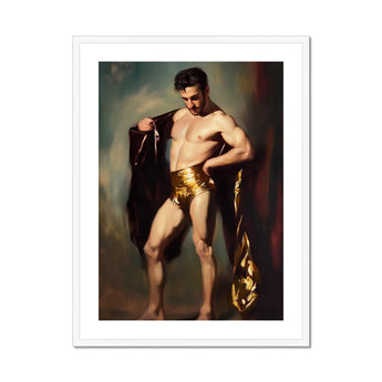 Muscle Mary Neoclassical Gay Male Art Print, Muscular Figure Gold Metallic Dark Garment