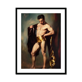 Muscle Mary Neoclassical Gay Male Art Print, Muscular Figure Gold Dark Garment