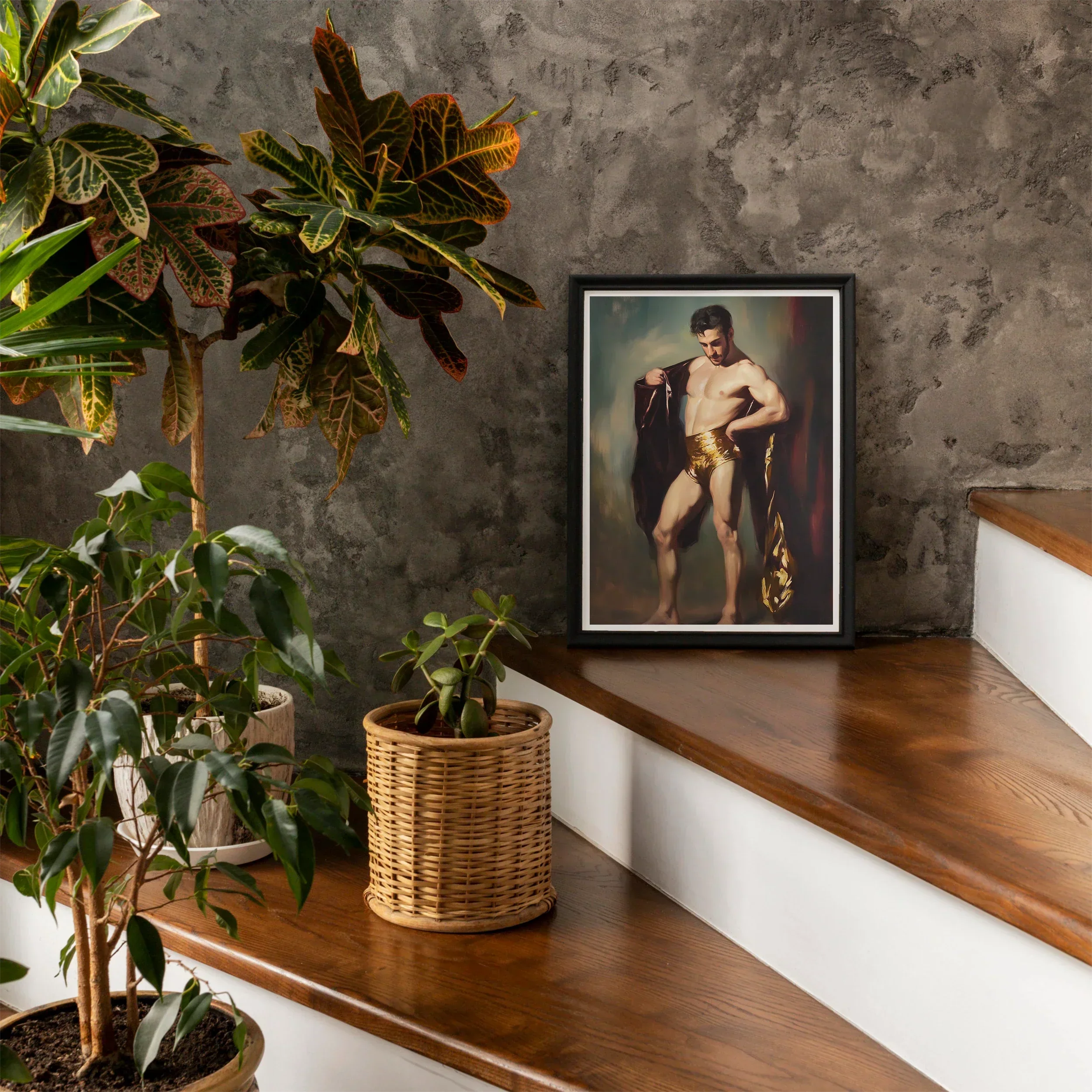 Muscle Mary - Neoclassical Gay Male Art Print, Framed Artistic Photograph Nude Male Figure Posed Dramatically