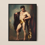 Muscle Mary - Neoclassical Gay Male Framed Canvas, 12x16’’ / 31x41cm / Black Floating Frame, Classical-style Painting Muscular Figure Gold