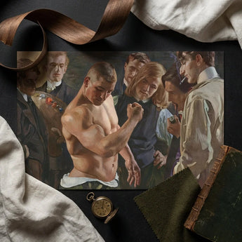 Muscle Play - Osmar Schindler Art Print / Canvas Rectangular Classical-style Painting Muscular Shirtless Man Bicep Schindler’s, Prints
