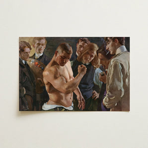 Muscle Play - Osmar Schindler Art Print / Canvas 18x12’’ / 46x31cm / Unframed / no Border Rectangular Oil Painting Muscular Shirtless Man
