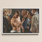 Muscle Play - Osmar Schindler Framed Canvas, Framed Painting Muscular Man Bicep Observed Men