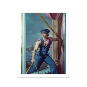 Hender Bender - Gay Russian Sailor Art Print, Muscular Sailor Blue Outfit Cap Window Mop Pole