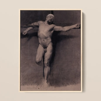 Studio di nudo maschile per una crocifissione - Fortuny stampa d'arte di nudo / Canvas, 12x16’’ / 31x41cm / Cornice naturale, Posters Prints & Visual Artwork,