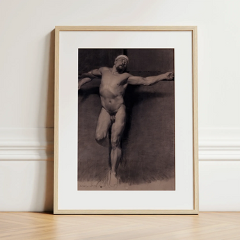 Studio di nudo maschile per una crocifissione - Fortuny stampa d'arte di nudo / Canvas, 12x16’’ / 31x41cm / Cornice naturale / Matboard, Posters Prints & Visual