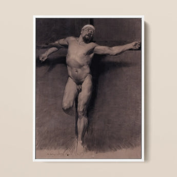 Studio di nudo maschile per una crocifissione - Fortuny stampa d'arte di nudo / Canvas, 12x16’’ / 31x41cm / Cornice bianca, Posters Prints & Visual Artwork, Toby