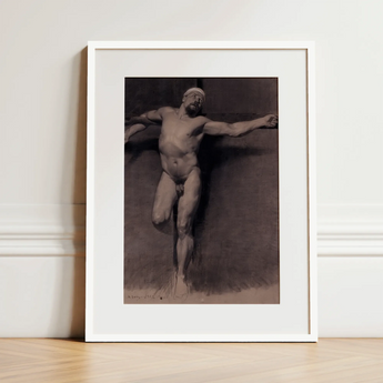 Studio di nudo maschile per una crocifissione - Fortuny stampa d'arte di nudo / Canvas, 12x16’’ / 31x41cm / Cornice bianca / Matboard, Posters Prints & Visual
