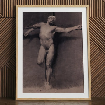 Studio di nudo maschile per una crocifissione - Fortuny stampa d'arte di nudo / Canvas, 24x32’’ / 61x81cm / Cornice naturale / Matboard, Posters Prints & Visual