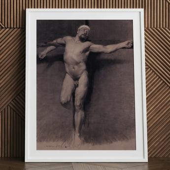 Studio di nudo maschile per una crocifissione - Fortuny stampa d'arte di nudo / Canvas, 24x32’’ / 61x81cm / Cornice bianca / Matboard, Posters Prints & Visual