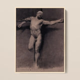 Naked Male Study for a Crucifixion - Fortuny Nu Art Print / Canvas Framed Monochrome Muscular Figure Dynamic Pose Mariano Marsal, Pressed,