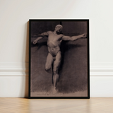 Naked Male Study for a Crucifixion - Fortuny Nu Art Print / Canvas Black-framed Monochrome Muscular Figure Dynamic Pose Mariano Marsal,
