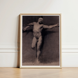 Naked Male Study for a Crucifixion - Fortuny Nu Art Print / Canvas Framed Monochrome Muscular Figure Dynamic Pose Mariano Marsal, Pressed,