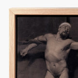 Naked Male Study for a Crucifixion - Fortuny Nu Art Print / Canvas Framed Black-and-white Muscular Nude Figure Mariano Marsal, Pressed,