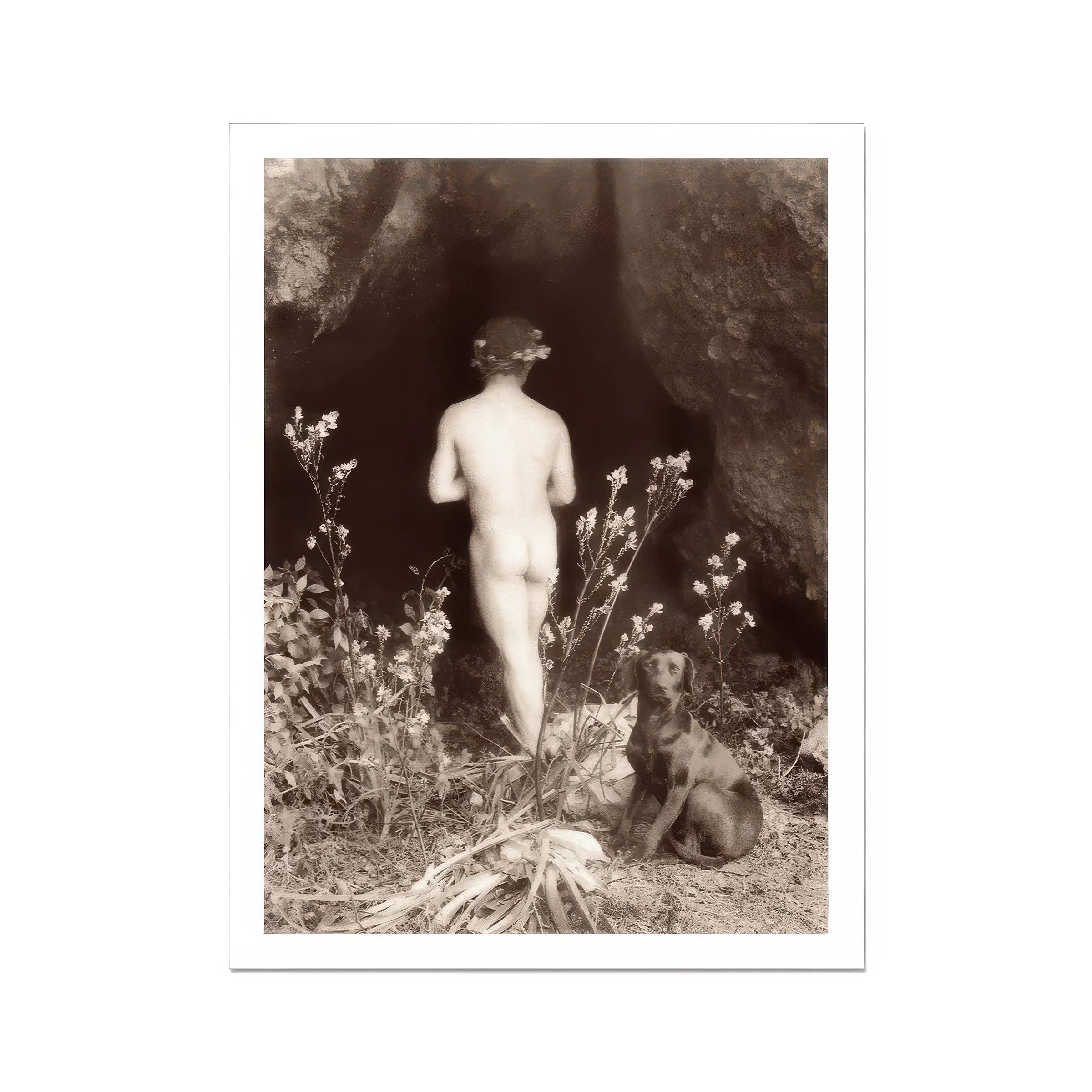 Naked Man Entering a Cave - Wilhelm Von Gloeden Art Print