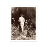 Naked Man Entering a Cave - Wilhelm Von Gloeden Art Print, Black White Artistic Nude Photograph Dog Companion Among