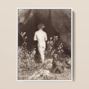 Naked Man Entering a Cave - Wilhelm Von Gloeden Art Print / Canvas, 12x16’’ / 31x41cm / White Frame, Posters Prints & Visual Artwork, Toby