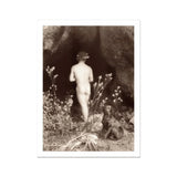 Naked Man Entering a Cave - Wilhelm Von Gloeden Art Print / Canvas Black White Artistic Nude Photograph Dog Companion Among Wilhelm