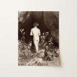Naked Man Entering a Cave - Wilhelm Von Gloeden Art Print / Canvas Sepia-toned Photographic Print Nude Figure Floral Crown Cave Wilhelm
