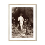 Naked Man Entering a Cave - Wilhelm Von Gloeden Art Print, Sepia-toned Artistic Nude Photograph Figure Among Plants