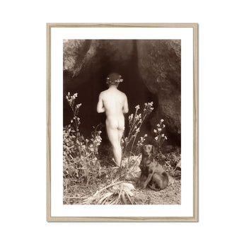 Naked Man Entering a Cave - Wilhelm Von Gloeden Art Print, Sepia-toned Artistic Nude Photograph Figure Among Plants