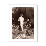 Naked Man Entering a Cave - Wilhelm Von Gloeden Art Print, Sepia-toned Artistic Nude Photograph Flowers Dog Natural