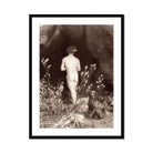 Naked Man Entering a Cave Wilhelm Von Gloeden Art Print, Sepia Toned Artistic Nude Photograph Flowers Foliage