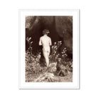 Naked Man Entering a Cave Wilhelm Von Gloeden Art Print, Sepia Toned Artistic Nude Photograph Flowers Dog Natural