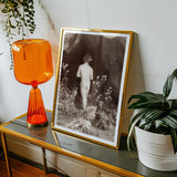 Naked Man Entering a Cave - Wilhelm Von Gloeden Art Print, Vintage Black White Photograph Gold Frame Nude Figure