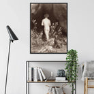 Naked Man Entering Cave - Wilhelm Von Gloeden Framed Canvas, Black White Artistic Nude Photograph Dark Frame