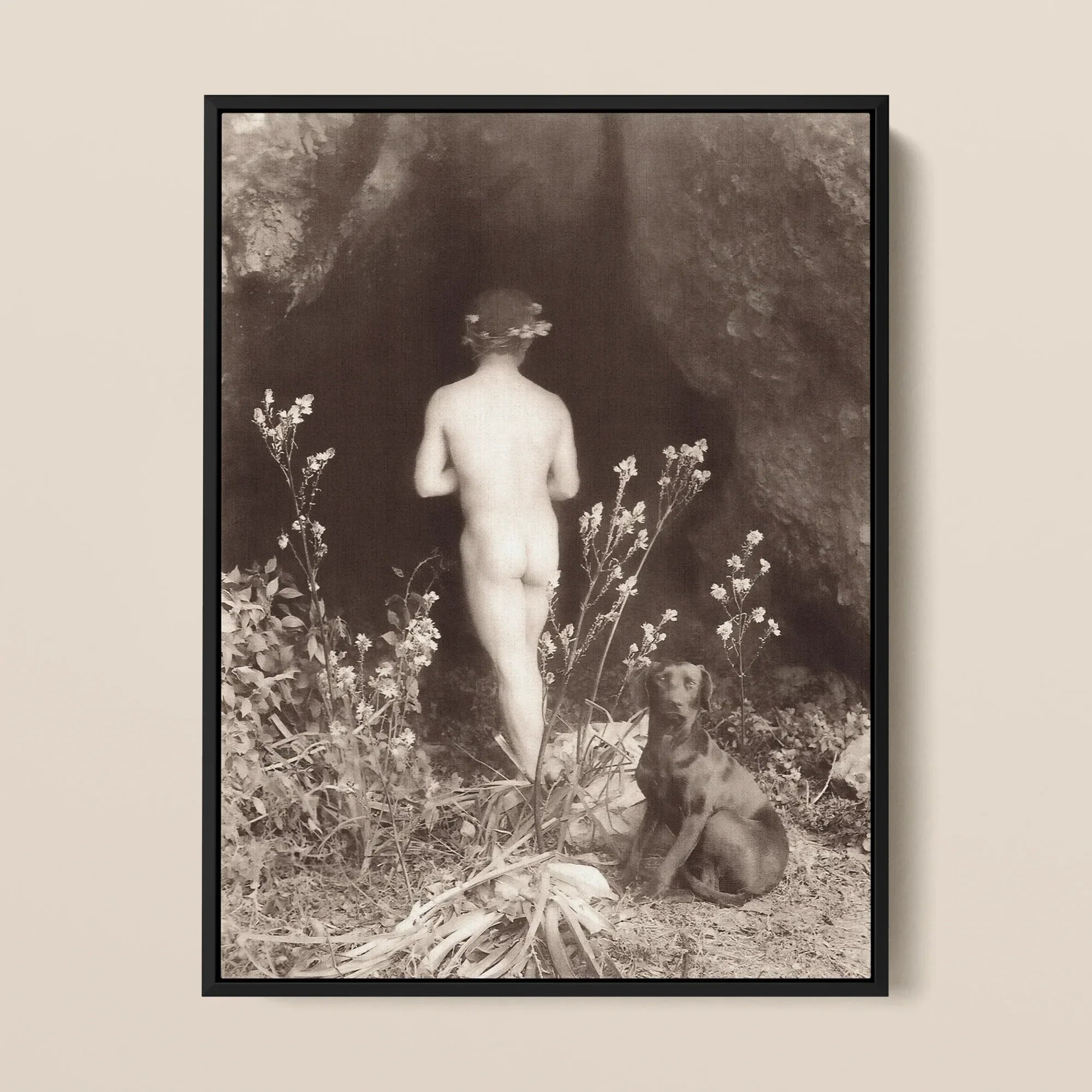 Naked Man Entering Cave - Wilhelm Von Gloeden Framed Canvas Posters Prints & Visual Artwork