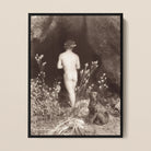 Naked Man Entering Cave Wilhelm Von Gloeden Framed Canvas, Black White Photograph Nude Figure Camera Accompanied Seated