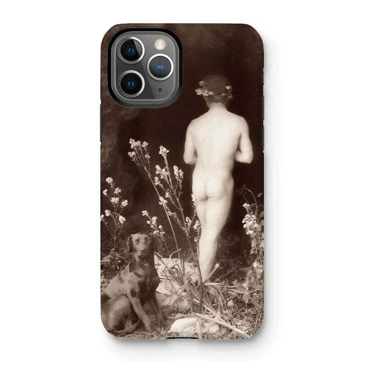 Naked Man Entering Cave - Wilhelm Von Gloeden Iphone Case, 11 Pro / Matte, Iphone Case Vintage Sepia Photograph Nude Figure Dog