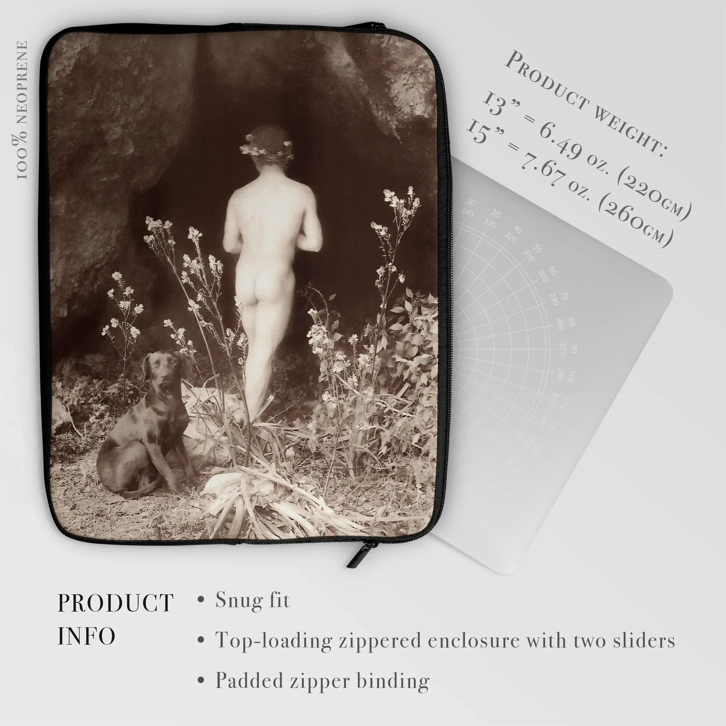 Naked Man Entering Cave - Wilhelm Von Gloeden Laptop Sleeve, Laptop Sleeve Vintage Nude Photograph Floral Elements