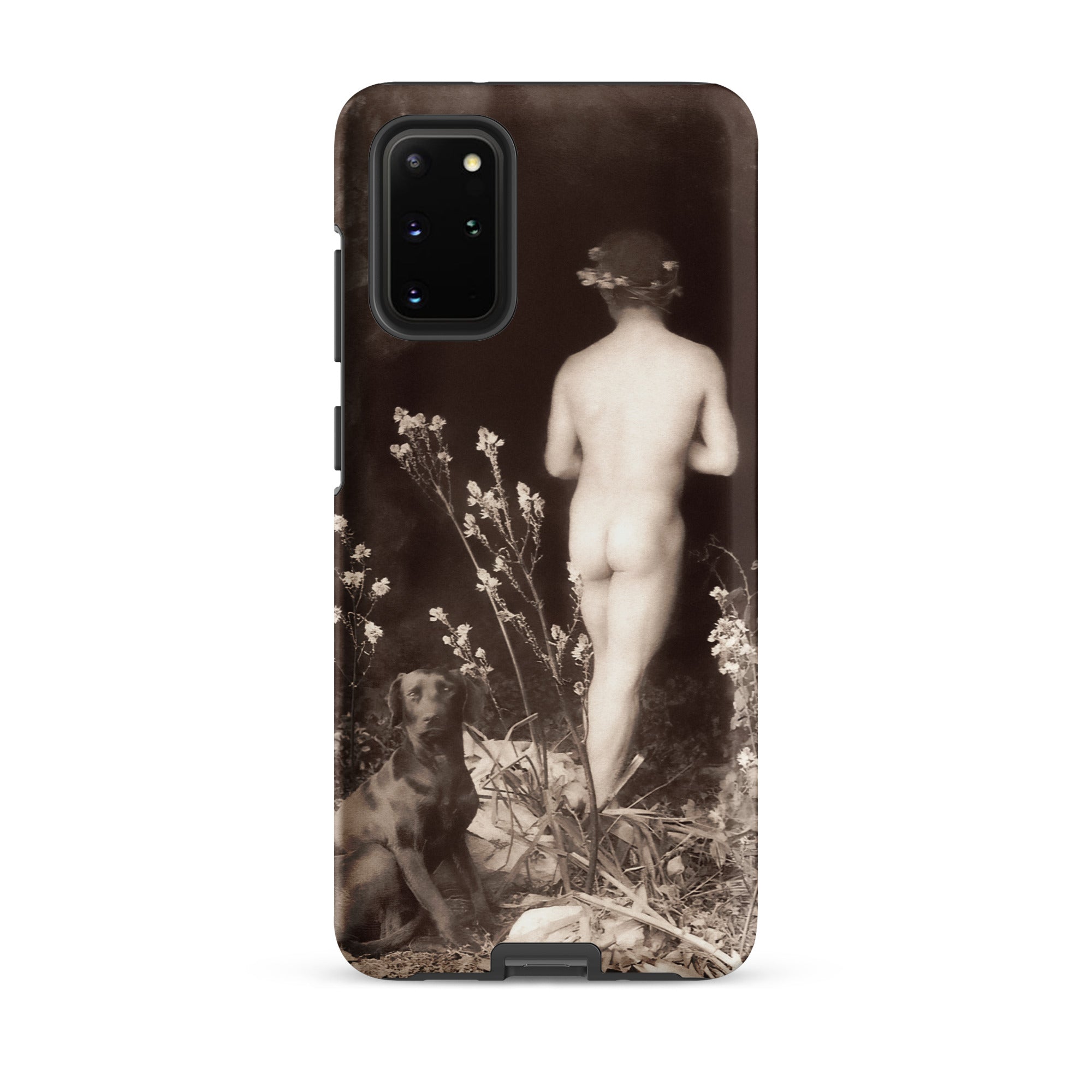 Naked Man Entering Cave Wilhelm Von Gloeden Samsung Case, Galaxy S20 Plus / Matte, Black Smartphone Case Sepia Toned Nude Figure Dog