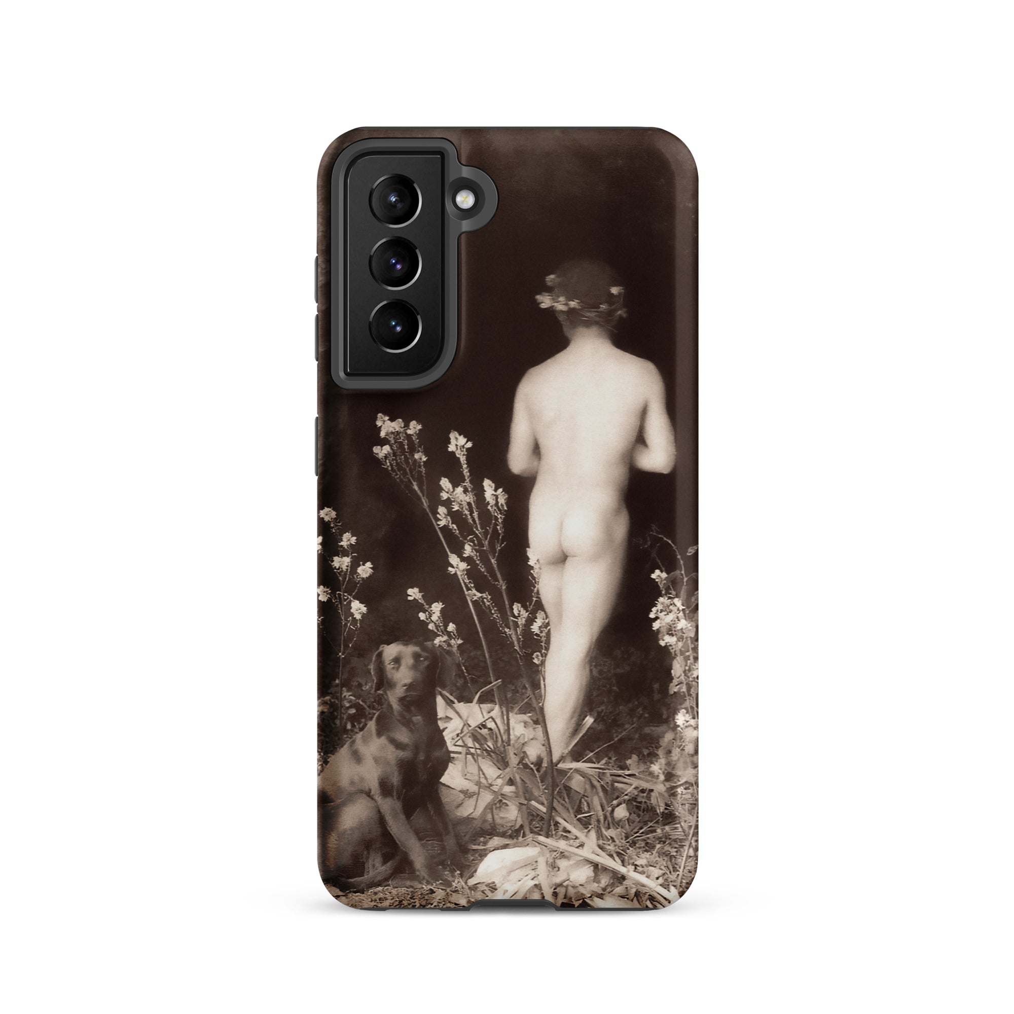 Naked Man Entering Cave Wilhelm Von Gloeden Samsung Case, Galaxy S21 / Matte, Phone Case Sepia Toned Nude Figure Dog