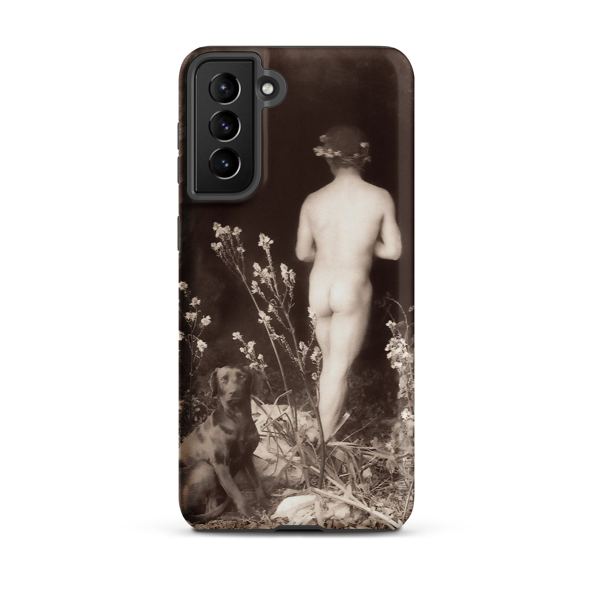 Naked Man Entering Cave Wilhelm Von Gloeden Samsung Case, Galaxy S21 Plus / Matte, Smartphone Case Vintage Style Nude Figure Dog
