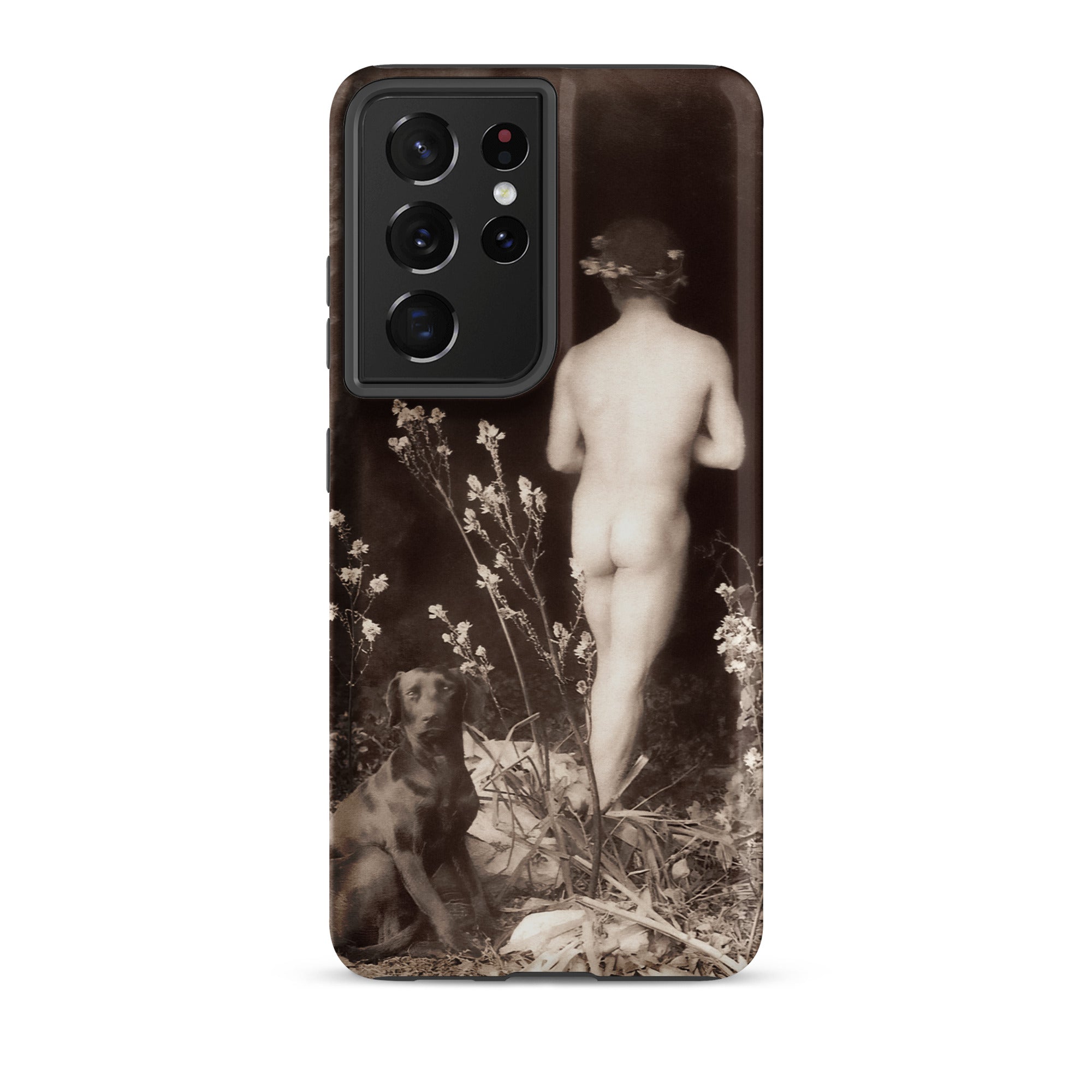 Naked Man Entering Cave Wilhelm Von Gloeden Samsung Case, Galaxy S21 Ultra / Matte, Smartphone Case Sepia Toned Nude Figure Dog