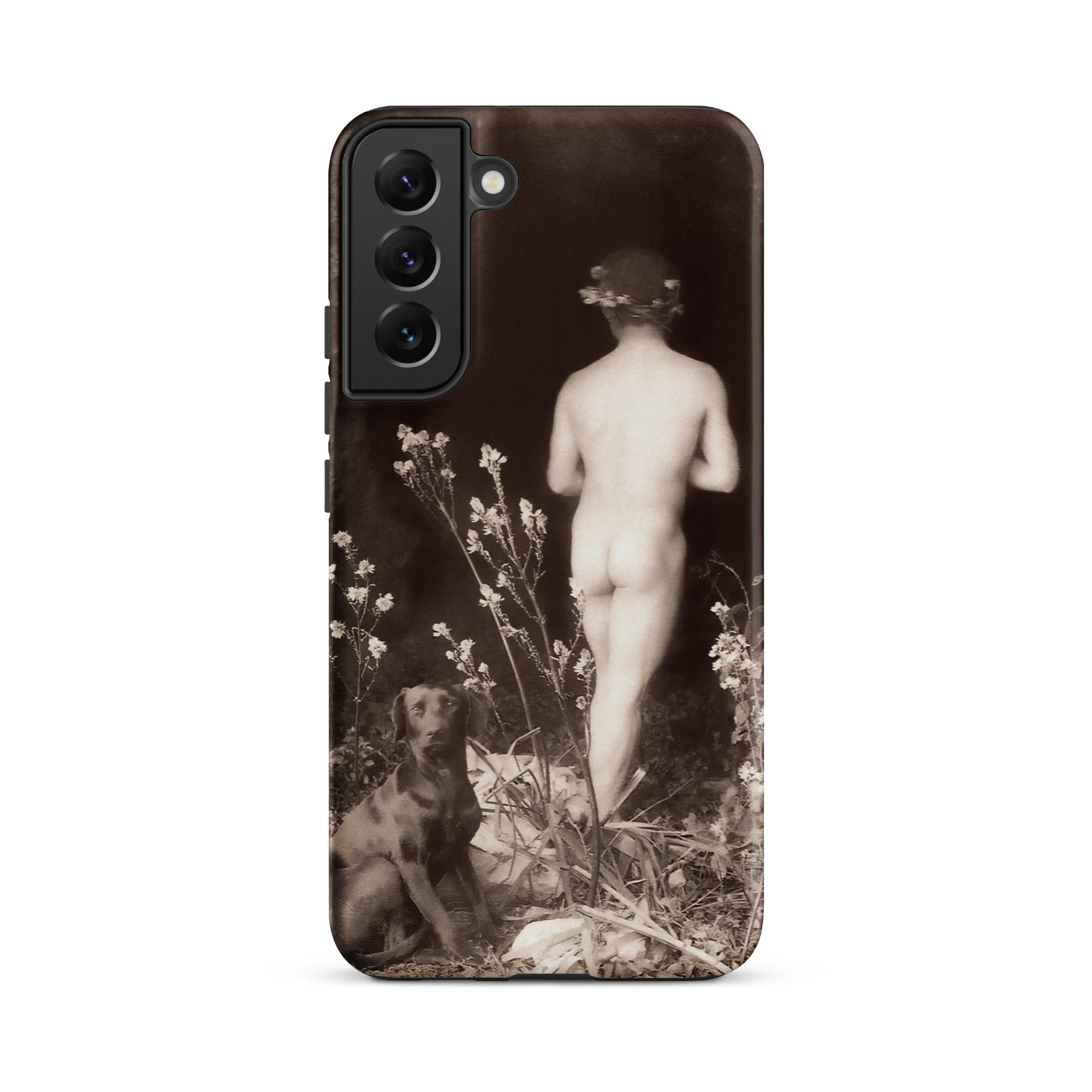 Naked Man Entering Cave Wilhelm Von Gloeden Samsung Case, Galaxy S22 Plus / Matte, Smartphone Case Sepia Toned Nude Figure Dog