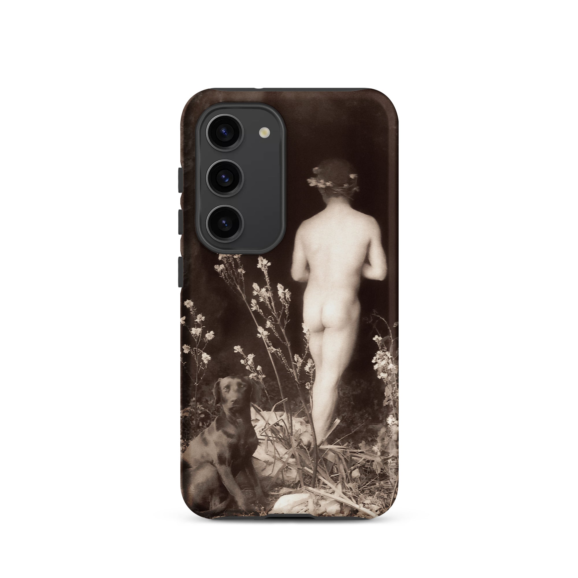 Naked Man Entering Cave Wilhelm Von Gloeden Samsung Case, Galaxy S23 / Matte, Smartphone Case Sepia Toned Nude Figure Dog