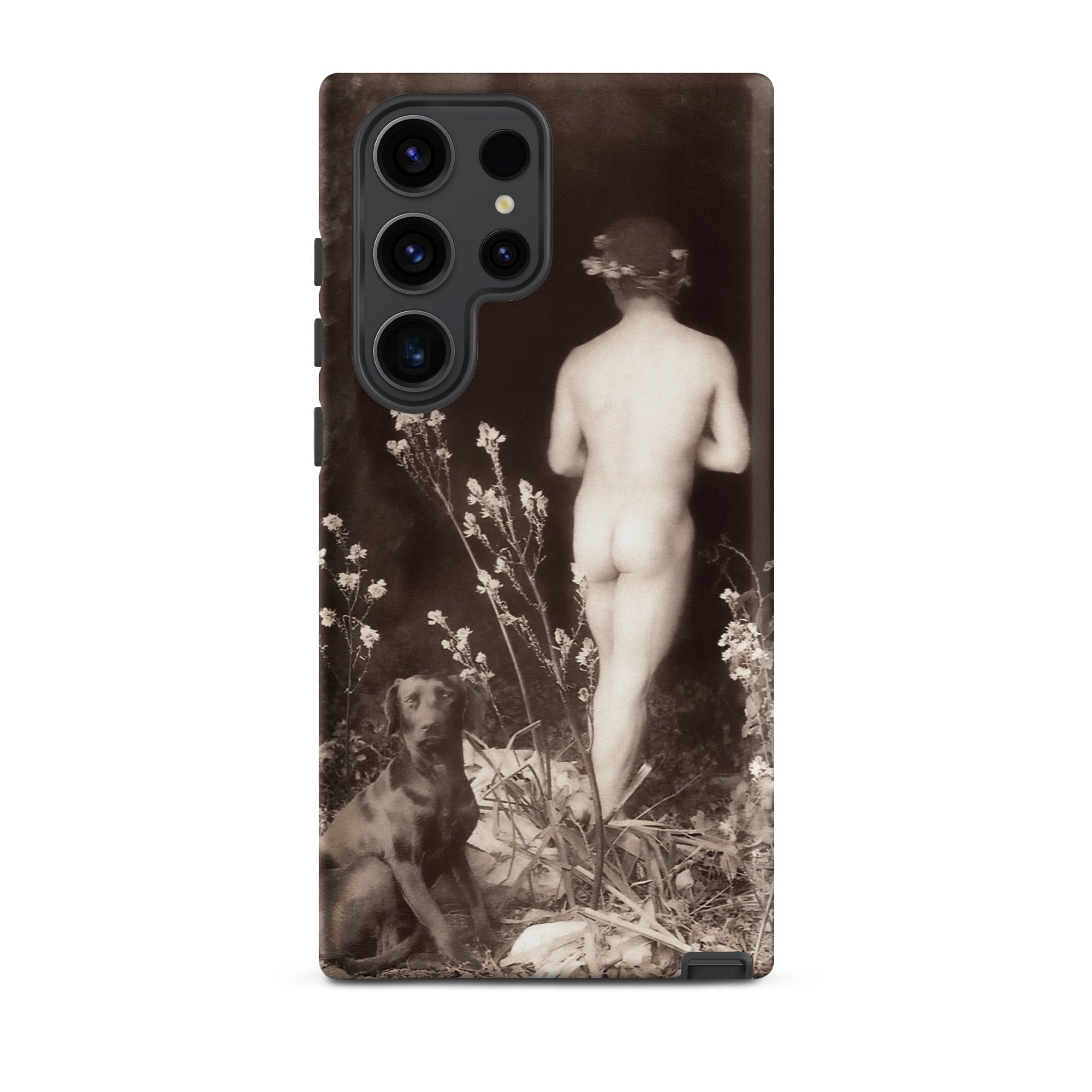 Naked Man Entering Cave Wilhelm Von Gloeden Samsung Case, Galaxy S23 Ultra / Matte, Smartphone Case Sepia Toned Nude Figure Dog