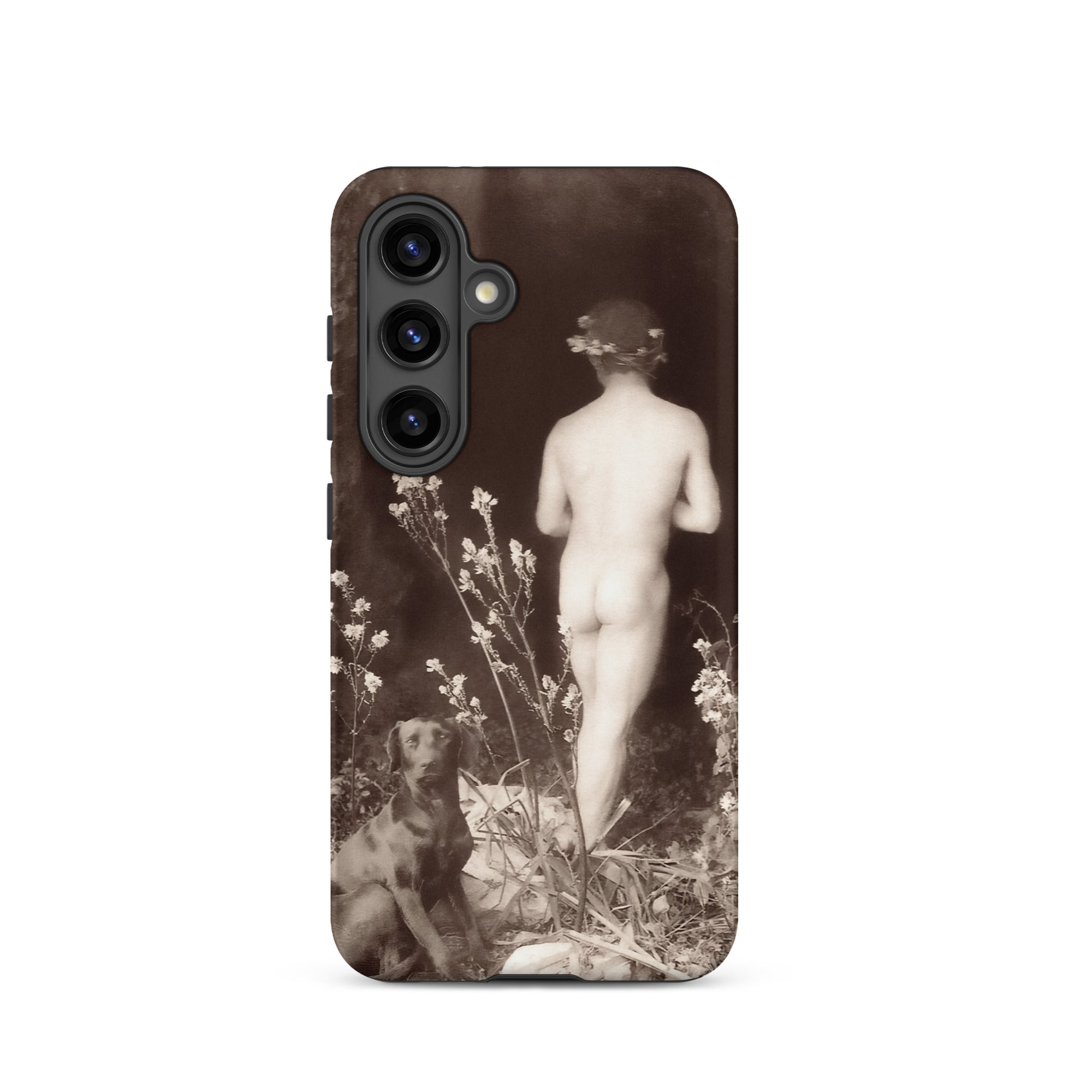 Naked Man Entering Cave Wilhelm Von Gloeden Samsung Case, Galaxy S24 / Matte, Smartphone Case Sepia Toned Naked Person Garden Dog