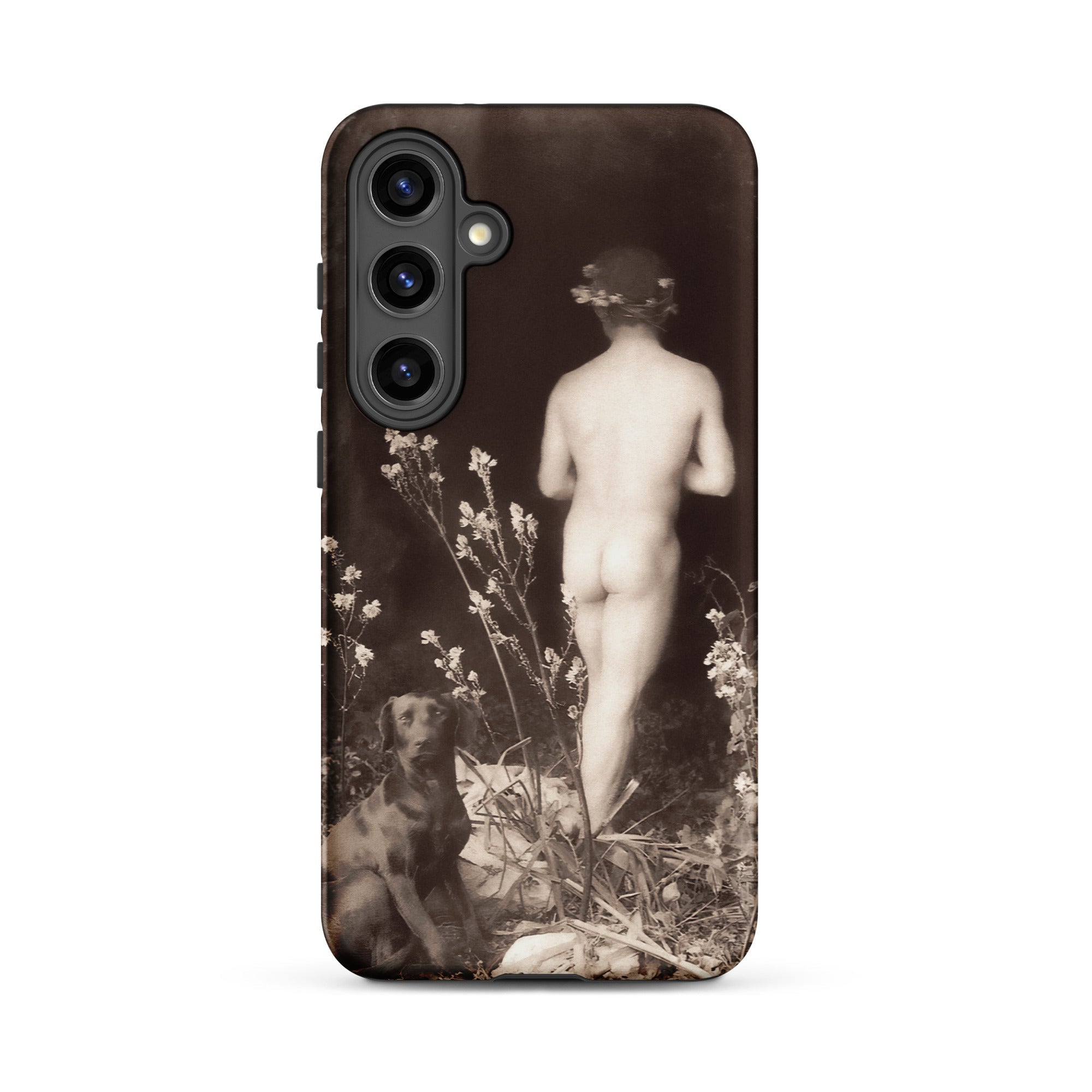 Naked Man Entering Cave Wilhelm Von Gloeden Samsung Case, Galaxy S24 Plus / Matte, Dark Brown Phone Case Sepia Toned Nude Figure Adorned