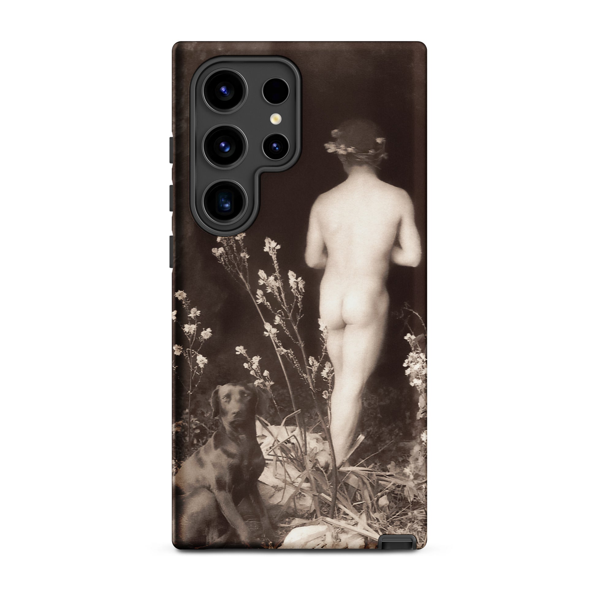 Naked Man Entering Cave Wilhelm Von Gloeden Samsung Case, Galaxy S24 Ultra / Matte, Smartphone Vintage Sepia Toned Nude Figure Dog Case