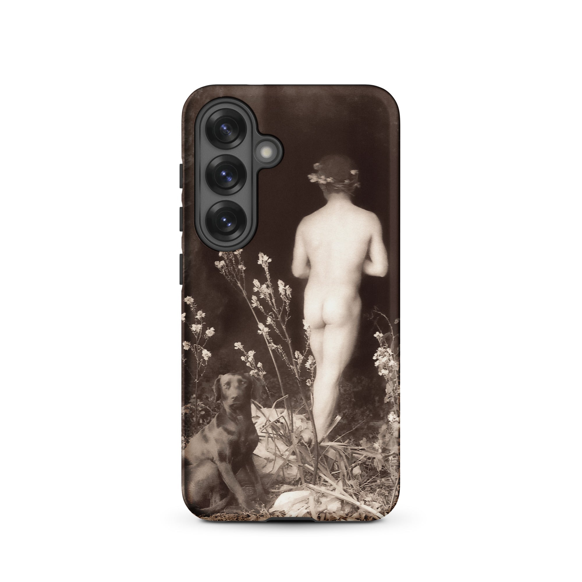 Naked Man Entering Cave Wilhelm Von Gloeden Samsung Case, Galaxy S25 / Matte, Smartphone Case Artistic Sepia Toned Nude Figure Dog
